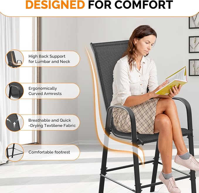 VINGLI Set of 2 Stackable Outdoor Bar Stools – Sling Chairs - Image 4