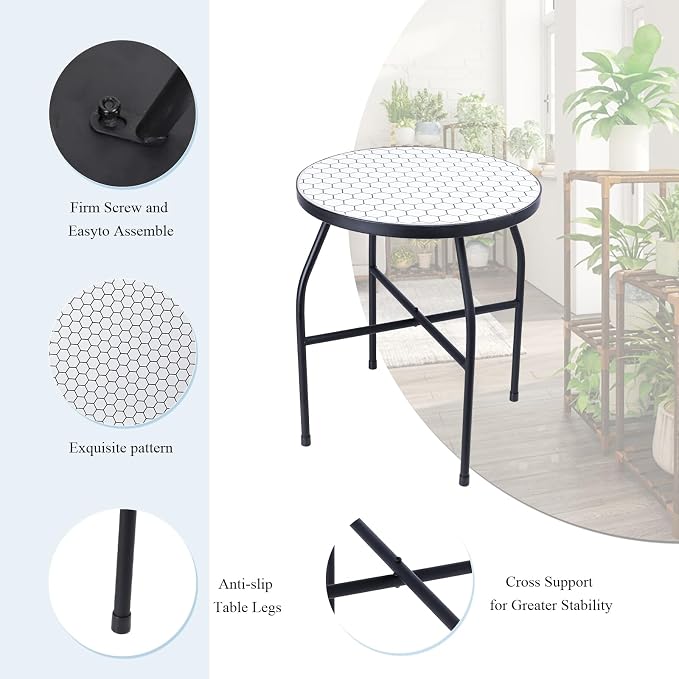 VCUTEKA Mosaic Outdoor Side Table, Round Rustproof Patio Table - Image 4