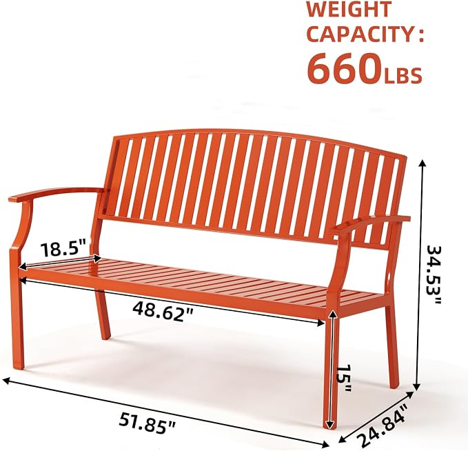 Outdoor Bench Weatherproof Aluminum Patio Garden Bench, Patio Loveseat - Image 2