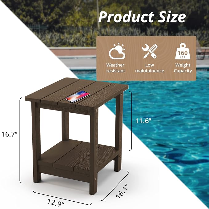 LUE BONA Adirondack Outdoor Side Table, 2-Tier Dark Brown HDPS Patio End Table - Image 3