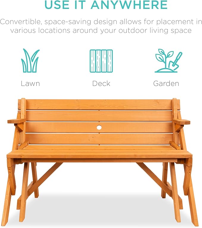 Best Choice Products 2-in-1 Transforming Interchangeable Outdoor Wooden Picnic - Image 5
