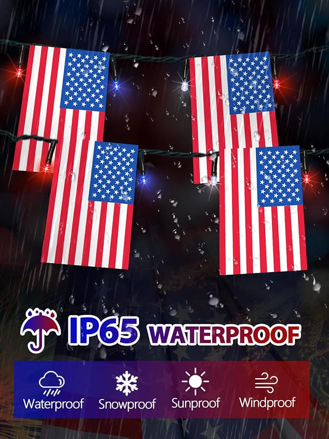 2 Pack 4th of July Decorations, Solar American Flag String Lights Outdoor - Image 3