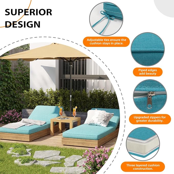 Sundale Outdoor Olefin Chaise Lounge Cushion, Water-Resistant Patio Lounge - Image 2