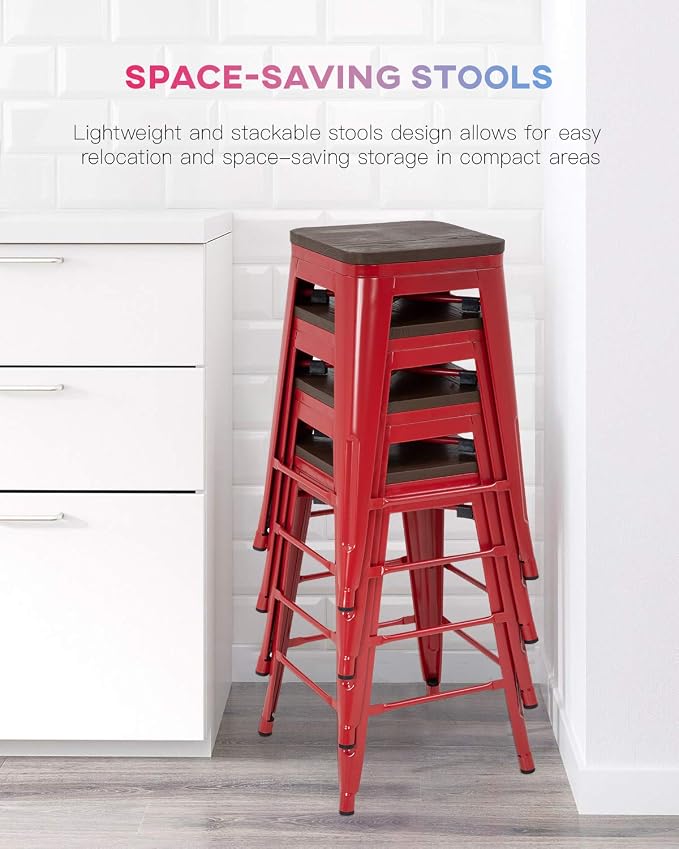 FDW Metal Bar Stools Counter Height Barstool Stackable Barstools Indoor Outdoor - Image 7