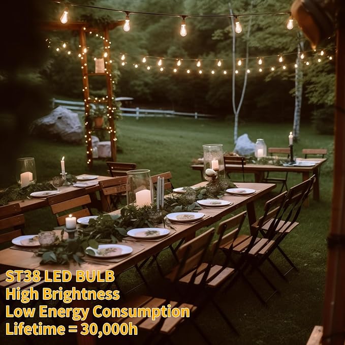 30FT LED Outdoor String Lights Waterproof, 2200K ST38 LED Globe Outdoor Lights - Image 4
