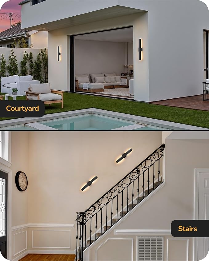 EDISHINE 23.6" Modern Outdoor Wall Lights, 3CCT & 10%-100% Dimmable, IP65 - Image 8
