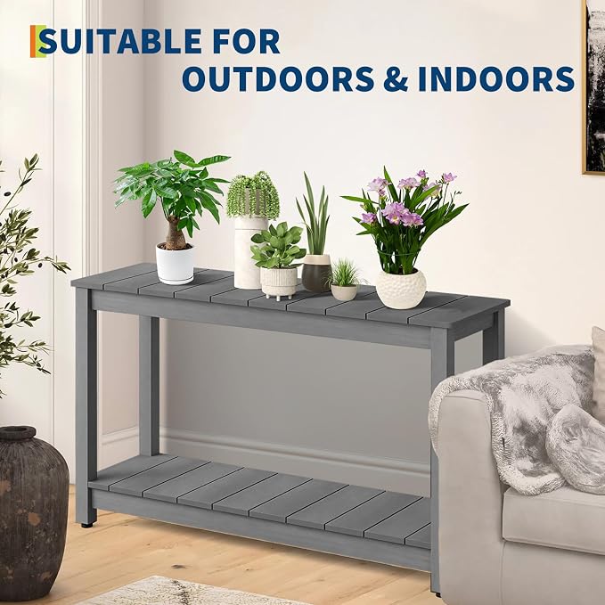 GarveeLife 48 Inch Outdoor Console Table, Wood All-Weather Side Table, 2-Tier - Image 7