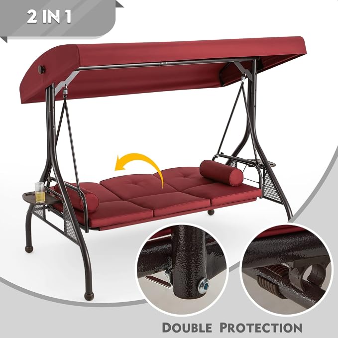 HOMREST 3 Seat Outdoor Porch Swing - Image 4