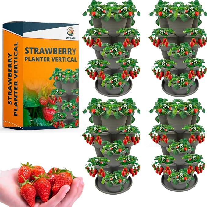 SunVara Strawberry Planter Vertical Gardening Stackable Planter Strawberry by SunVara