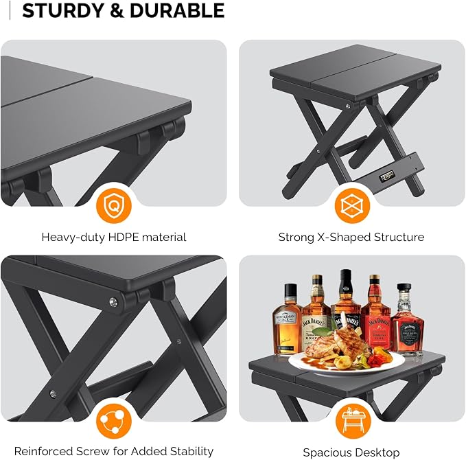 VINGLI Small Folding HDPE Side Table, Plastic Waterproof Portable Adirondack - Image 7