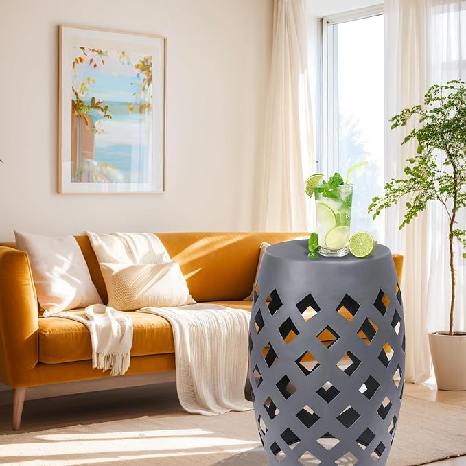Vipush Outdoor Lace Cut Iron Side Table, Patio Garden Stool Coffee End Table - Image 5