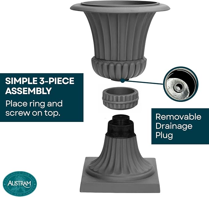 Urn Planters 22", Tall Stone-Resin Pedestal Planters - Image 9