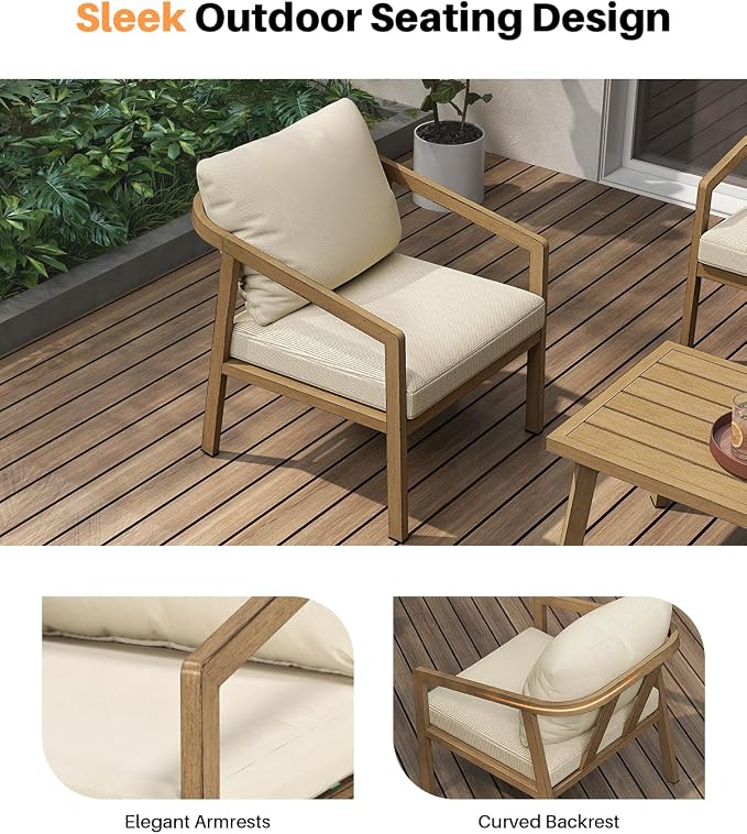 Teak Patio Sofa Chairs Set of 2, Never-Rust Aluminum Outdoor Armchair - Image 8