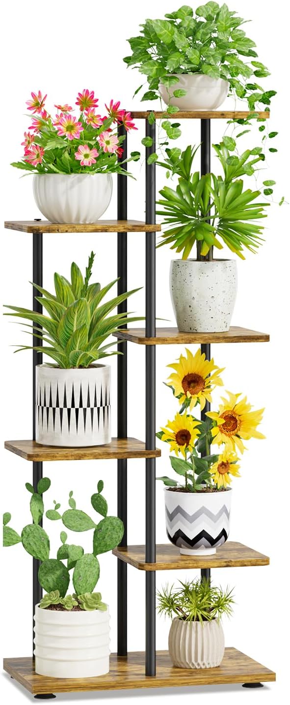 iDavosic.ly 5 Tier Plant Stand Indoor, Tiered Corner Metal Wood Multiple Flower by iDavosicly