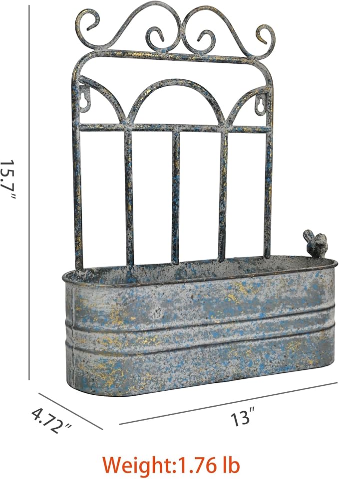 Rustic Metal Wall Planter Vintage Wall Mounted Flower Pot Distressed Wall - Image 2
