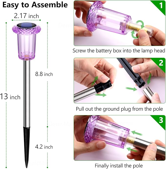 DenicMic Solar Lights Outdoor 10 Pack Waterproof Purple LED Stainless Steel - Image 4