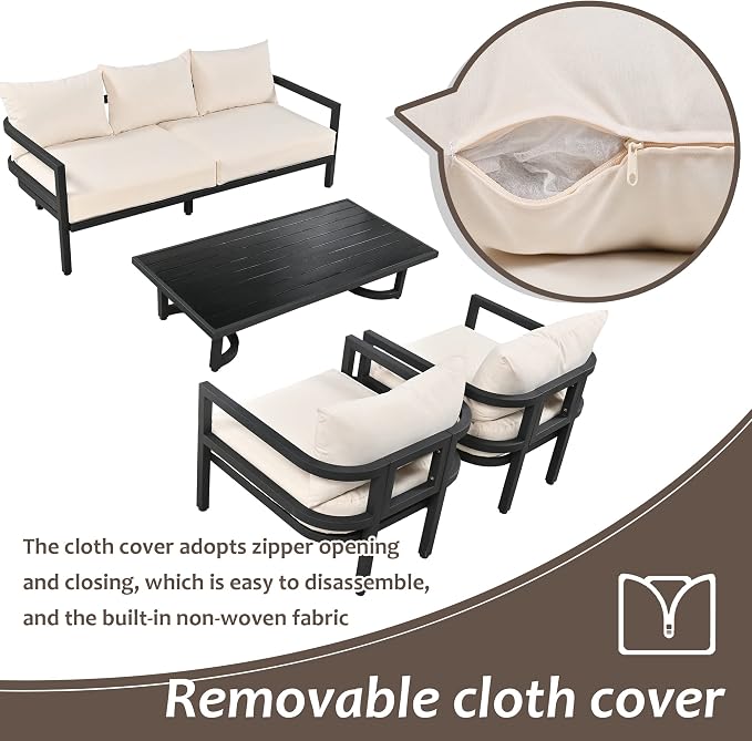 Merax 4 Piece Sectional Furniture Patio Sofa Multi-Person Outdoor Steel Sofa Set - Image 4