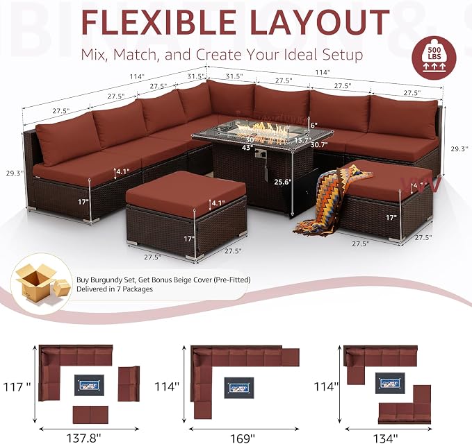NICESOUL 10 Pieces Outdoor Patio Furniture Set - Image 4
