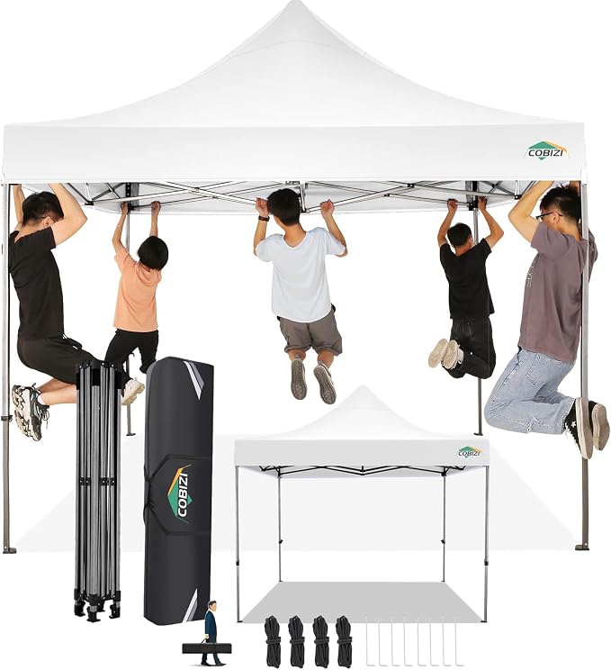 COBIZI 10x10 Pop Up Canopy Without Sidewall, Heavy Duty Canopy UPF 50+ All by COBIZI