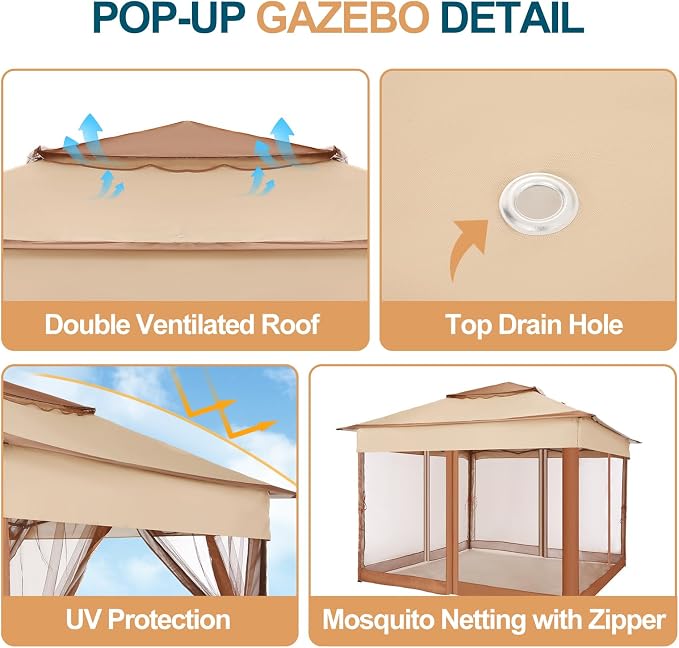 COBIZI 11x11 Pop Up Gazebo Canopy Tent Easy Up Outdoor Gazebo Waterproof - Image 6
