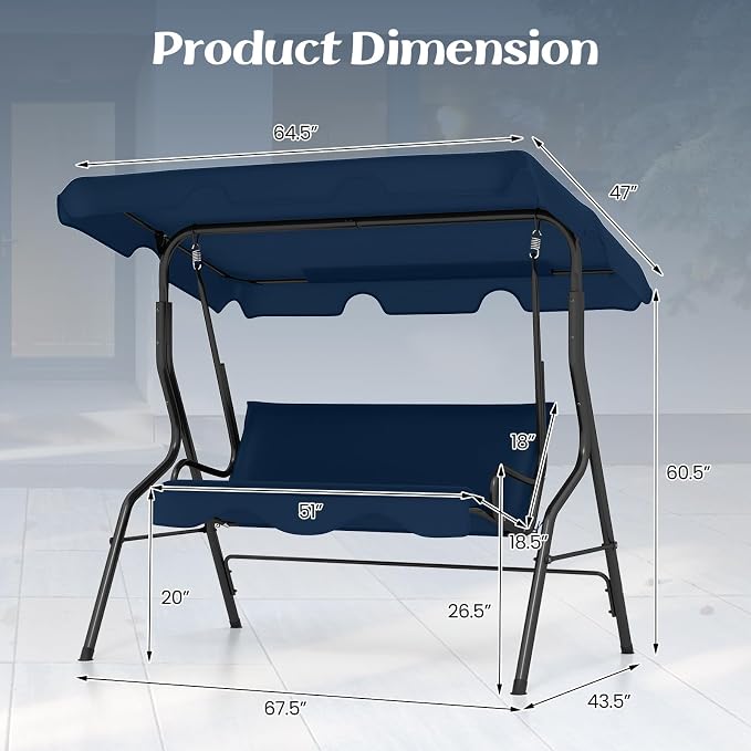 Tangkula 3 Person Porch Swing, Patio - Image 6