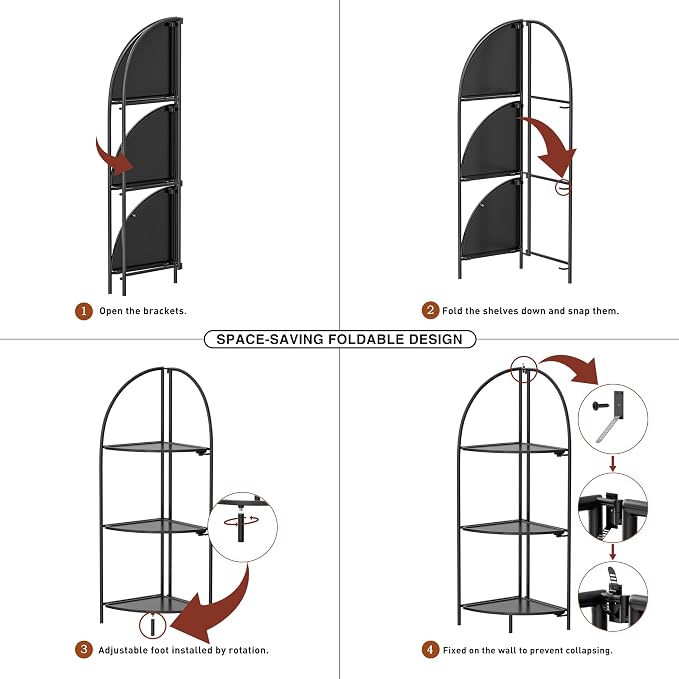 Crofy Foldable 3 Tier Corner Shelf, Metal Corner Plant Stand - Image 4