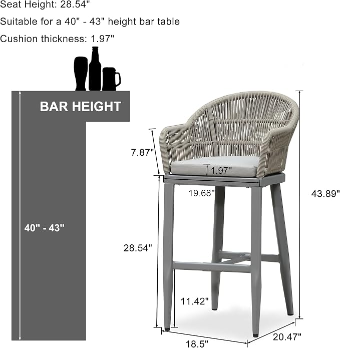 PURPLE LEAF Outdoor Bar Height Stools Set of 2 Patio Metal Modern Wicker Rattan - Image 2