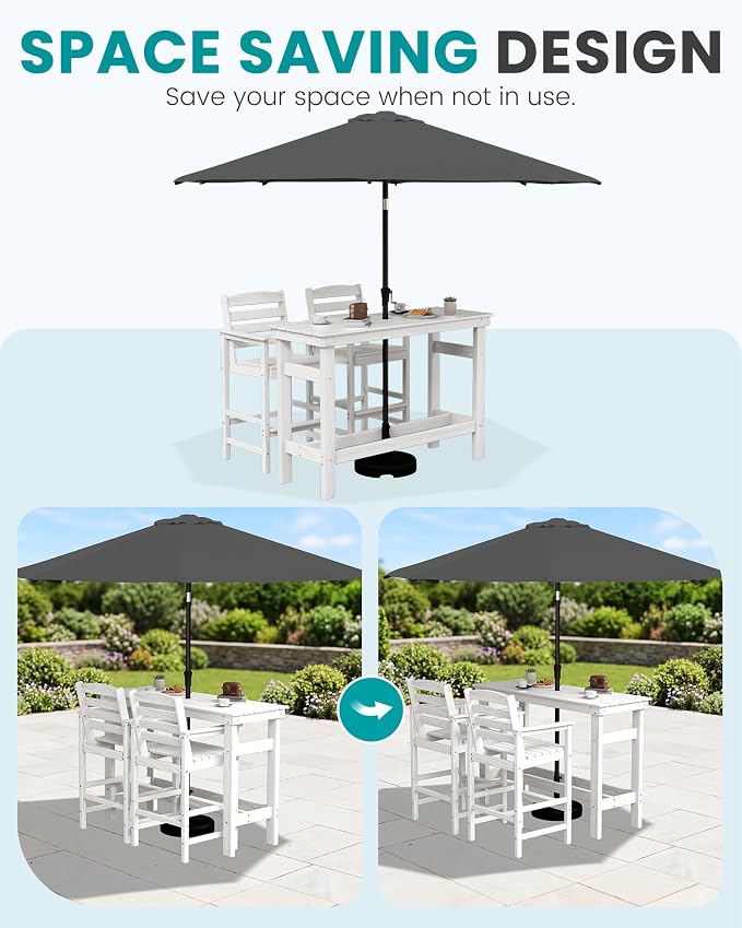 SERWALL Outdoor Bar Set with 9ft Umbrella, All-Weather HDPE Patio Bar Chairs - Image 3