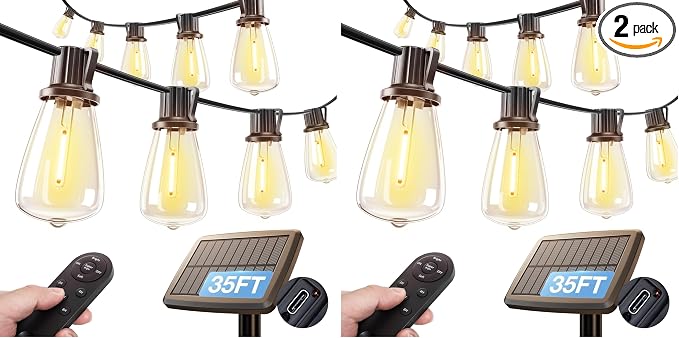 addlon 35FT Solar String Lights Outdoor, IP54 Waterproof Solar Powered by addlon