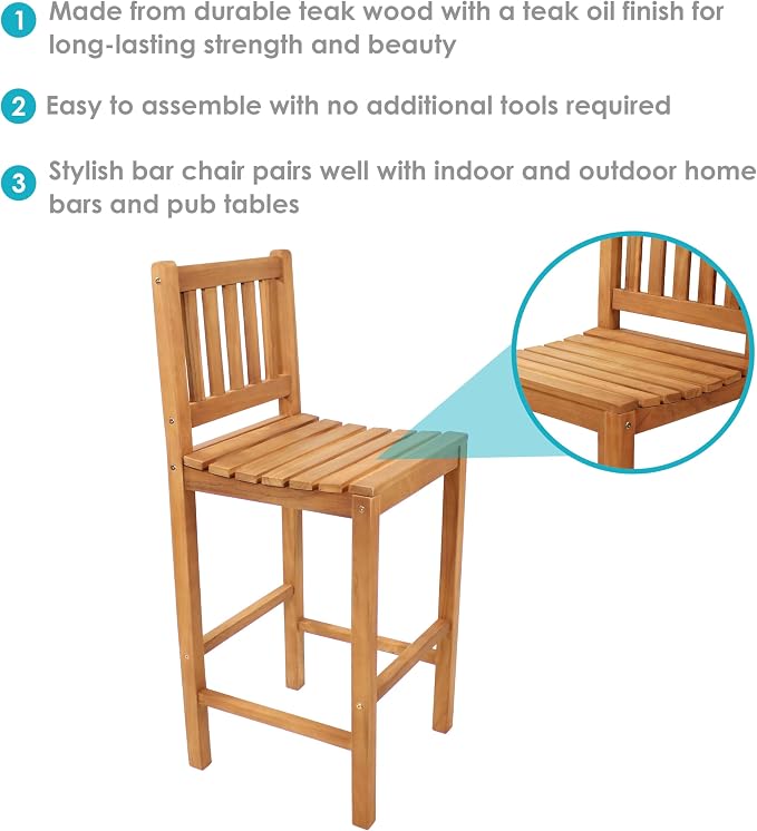 Sunnydaze Solid Teak Wood Outdoor Bar Chair - Image 4