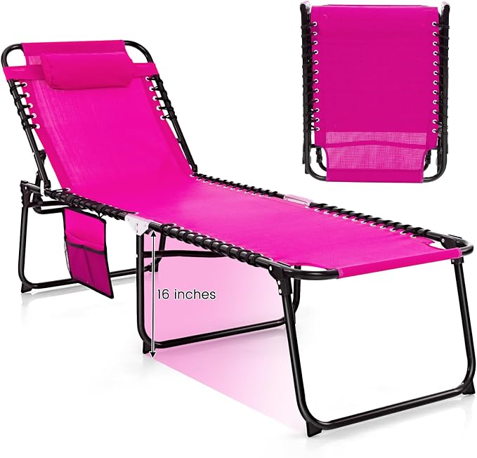 GYMAX Lounge Chairs for Outside, Extra High Folding Beach Tanning Lounger by Unknown