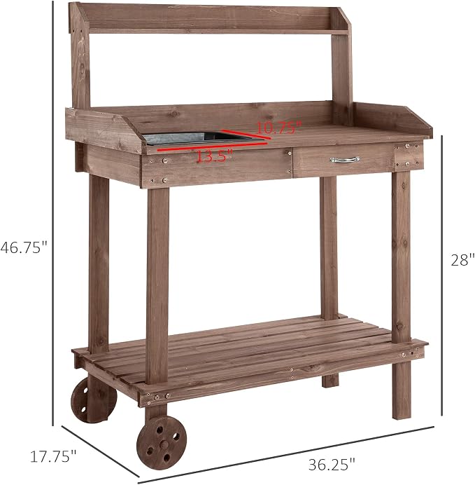 Outsunny 36" Wooden Potting Bench Work Table - Image 7