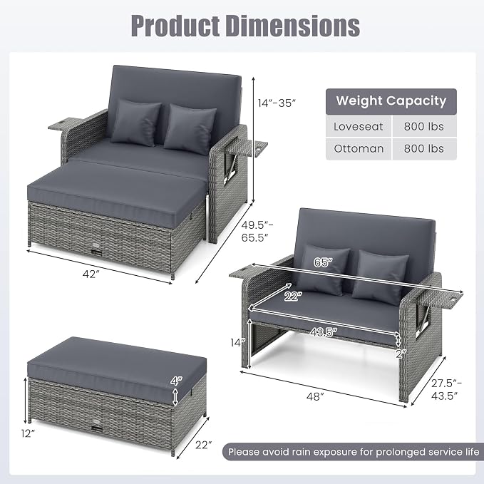LDAILY Moccha Outdoor Daybed, Wicker Loveseat Sofa Set - Image 9