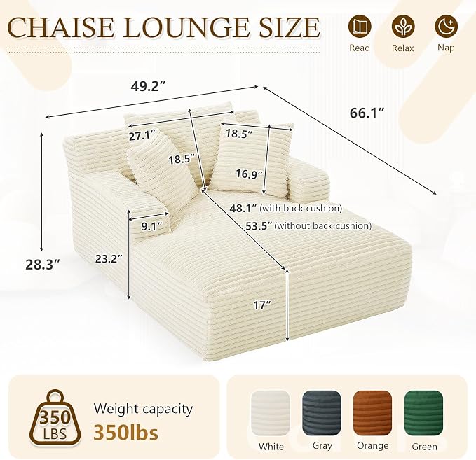 ODUWA Oversized Chaise Lounge Chair Indoor, Sofa Bed - Image 2