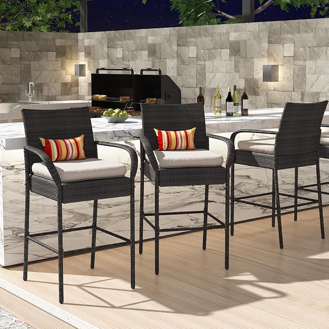 Sundale Outdoor Wicker Bar Stool Set of 2, Patio Counter Height Pub Chair - Image 8