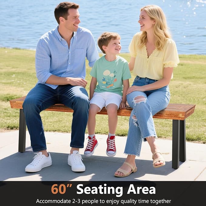 COSTWAY Set of 2 Outdoor Acacia Wood Benches, 2-3 People Backless Garden Benches - Image 6