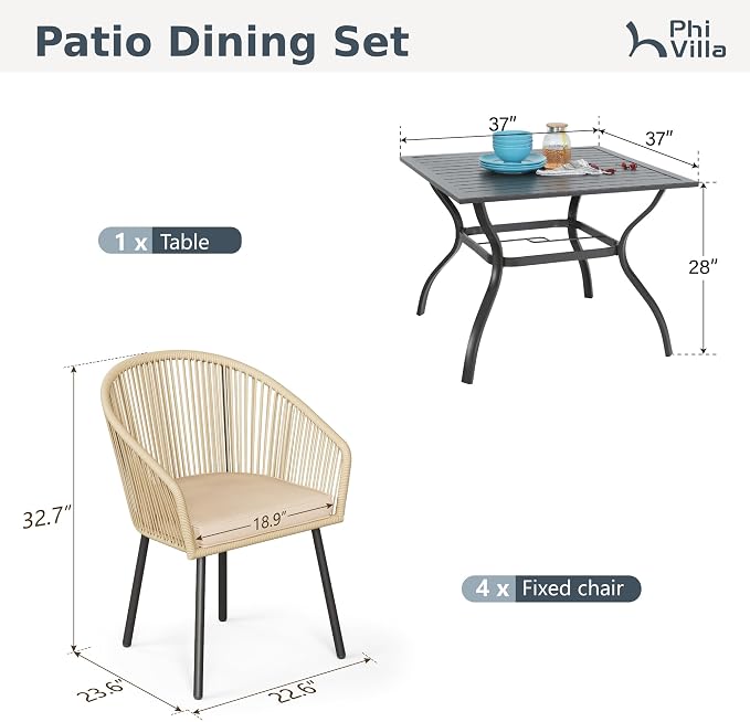 PHI VILLA 5 Piece Outdoor Dining Set - Image 9