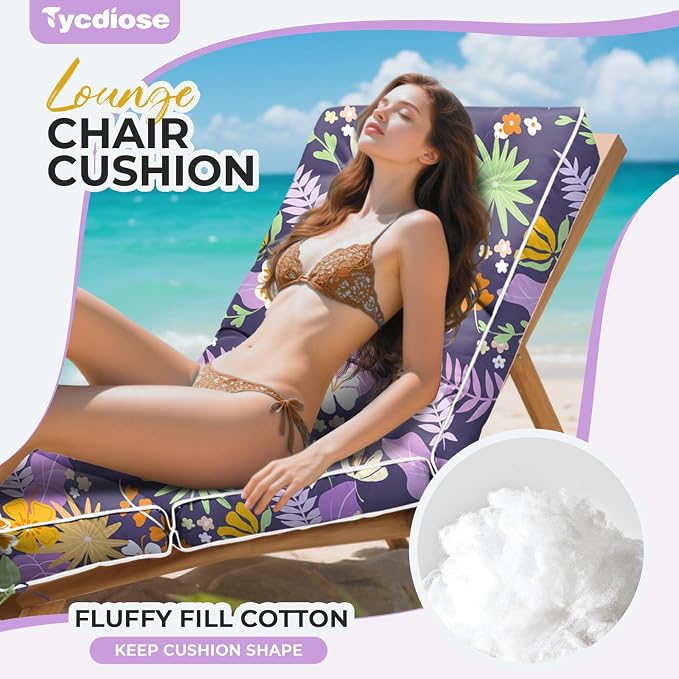 Outdoor Chaise Lounge Chair Cushion, Waterproof Non-Slip Patio Chaise Lounge - Image 2