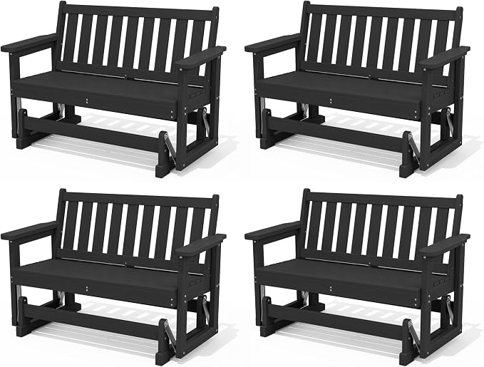 SERWALL Outdoor Glider Bench Set of 4, HDPE Weather-Resistant Swinging Bench by SERWALL