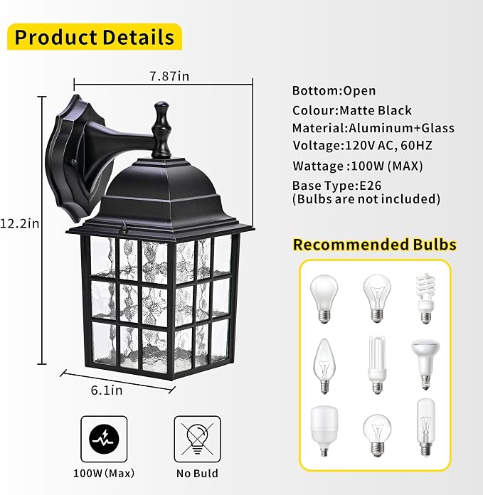 Outdoor Wall Light Fixtures Waterproof Exterior Sconce Lights Anti-Rust - Image 3