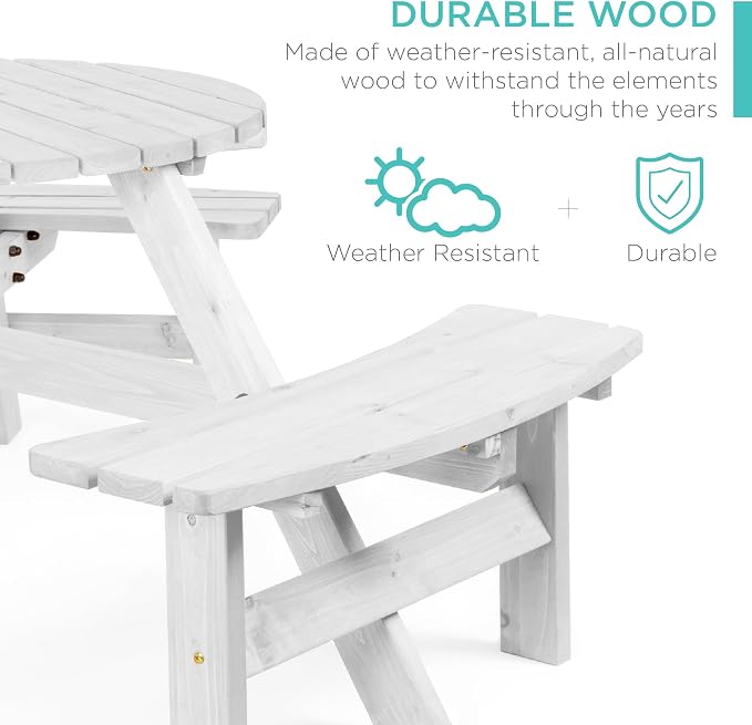 Best Choice Products 6-Person Circular Outdoor Wooden Picnic Table - Image 3