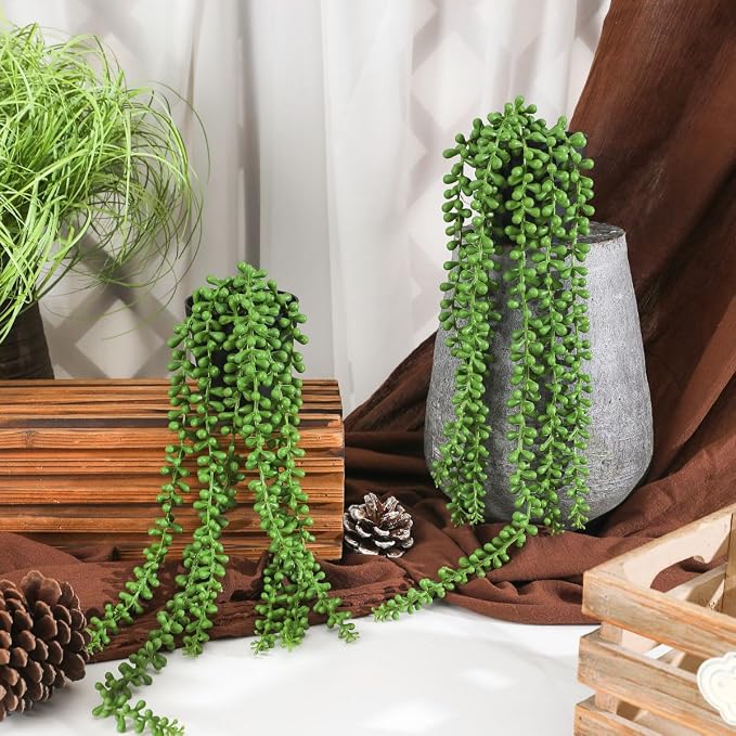 Floweroyal 2pcs Fake Hanging Plants Fake Potted String of Pearls Succulent - Image 7