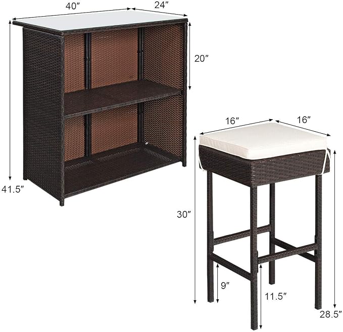 Tangkula Patio Bar Set, 3 Piece Outdoor Rattan Wicker Bar Set - Image 4