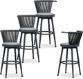 PURPLE LEAF Outdoor Swivel Bar Height Stools Set of 4 Metal Modern Wicker Bar by PURPLELEAF