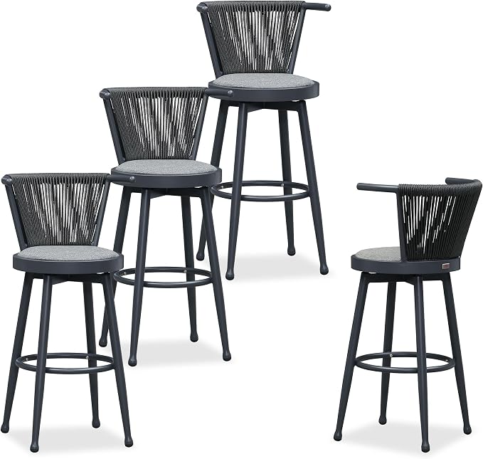 PURPLE LEAF Outdoor Swivel Bar Height Stools Set of 4 Metal Modern Wicker Bar by PURPLELEAF