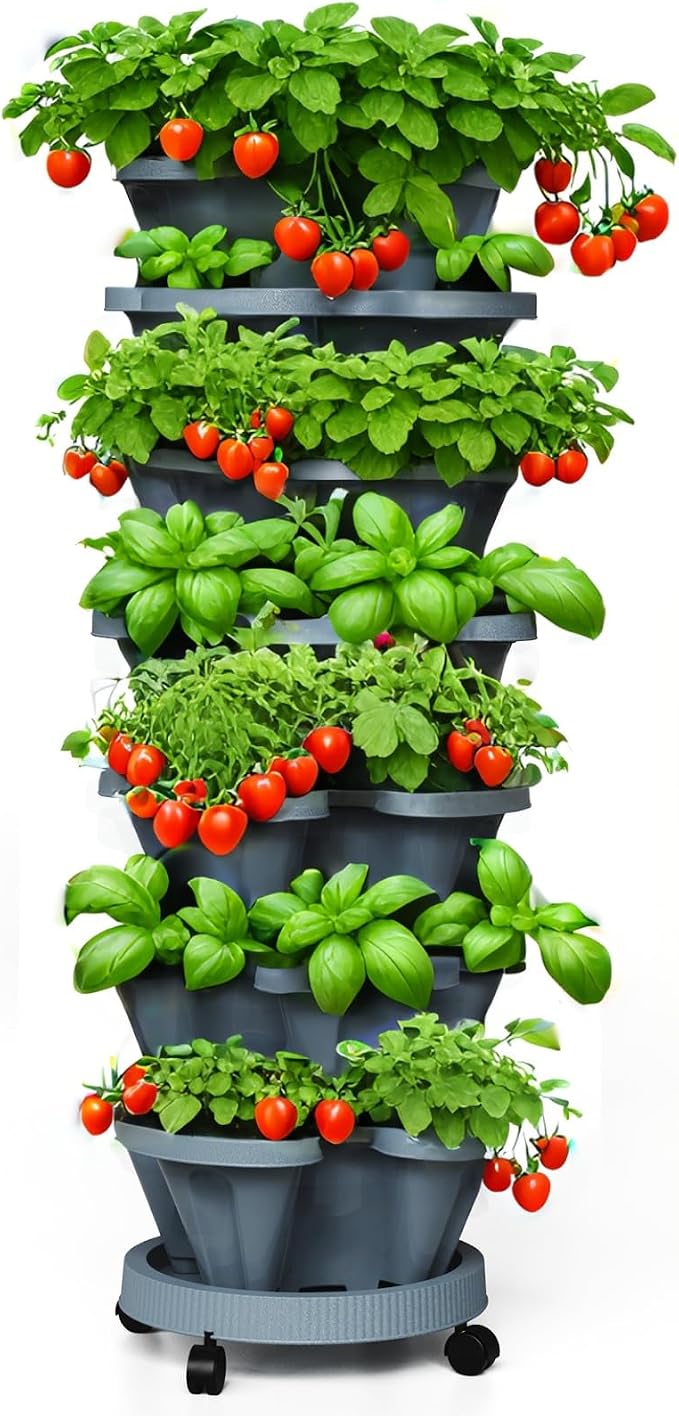 Strawberry Planters, 7 Tiered Vertical Stackable Planter, Herb Stacking Tower by Lykvrii