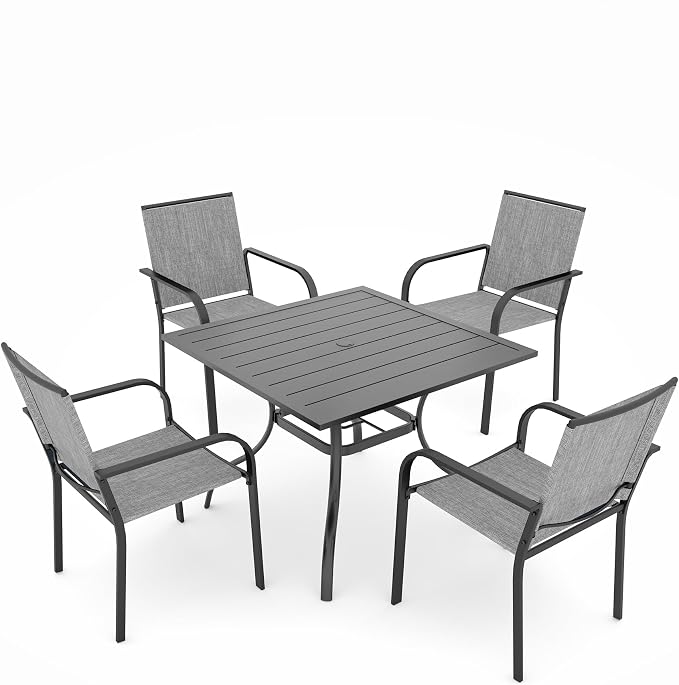 5 Pieces Patio Dining Set, Outdoor Furniture Set Includes 1 Square Patio Table by Anmutig