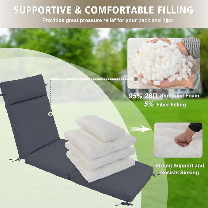 Chaise Lounge Cushion 72x21x3 Inch – Set of 2 Outdoor Lounge Chair Cushions - Image 5