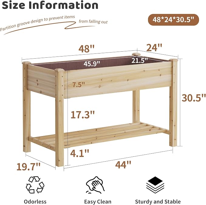 FILWH Raised Garden Bed with Legs Elevated Wooden Planter Box Stand Large - Image 7