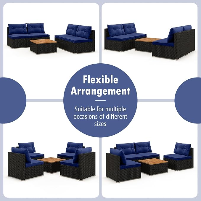 Tangkula 5 Piece Rattan Sofa Set, Outdoor Wicker Furniture Set w/Seat & Back - Image 5